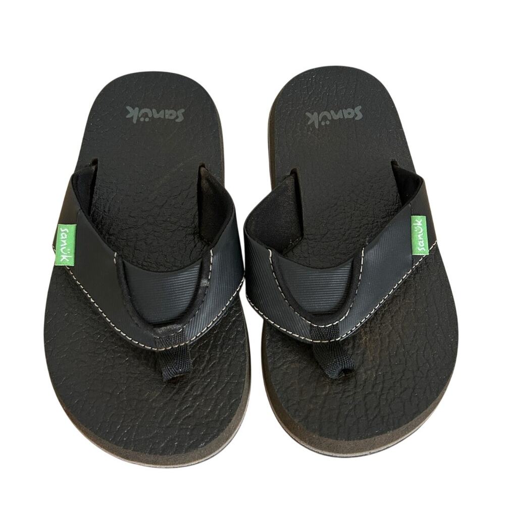 Sanuk Root Beer Cozy Flip Flops Black Sandals Kid's 12/13
